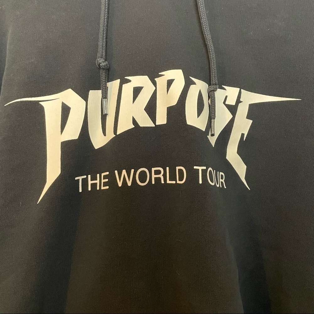 Justin Biebers” Purpose” World Tour Cropped Black Hoodie Sz. Large - Picture 2 of 9
